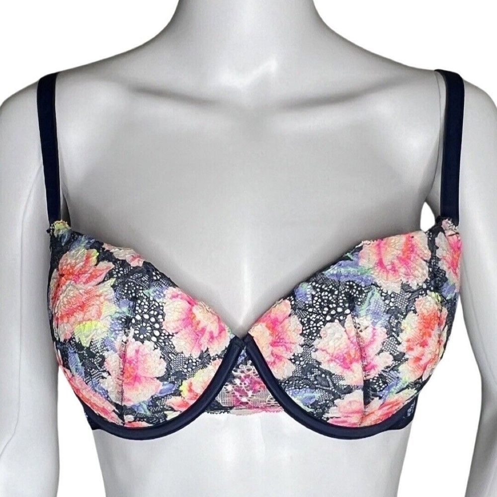 Pink Victorias Secret Bra Womens 36D‎ Blue Pink Floral Date Push Up Intimates